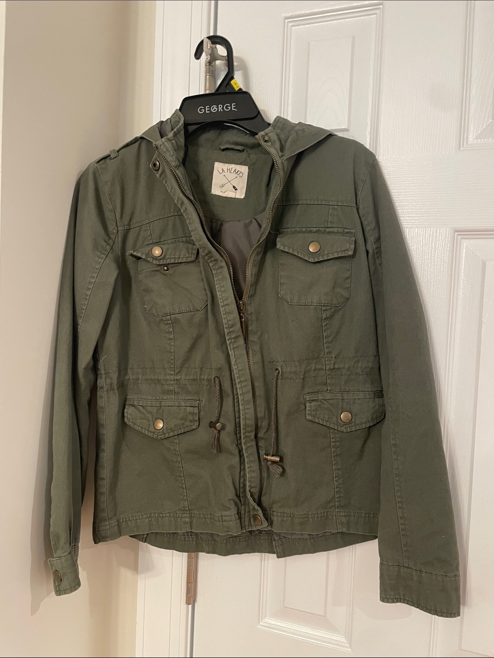 La Hearts Olive Utility Anorak Jacket with Hood